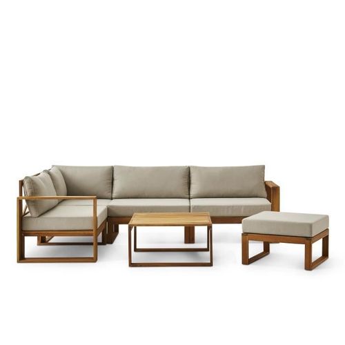 Salon De Jardin En Bois D'acacia Fsc Avec Coussins Gris - 6 Personnes - Levata