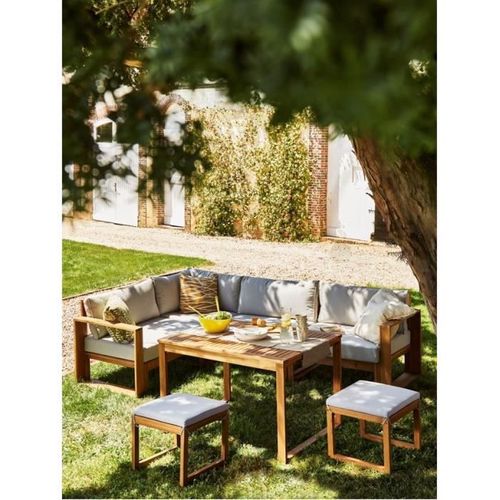 Salon De Jardin 7 Personnes - Bois D'acacia Fsc + Coussins + Housse De Protection - Levata - Gris
