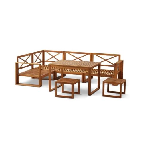 Salon De Jardin 7 Personnes - Bois D'acacia Fsc + Coussins + Housse De Protection - Levata - Gris