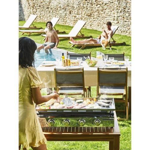 Plancha à Gaz - 4 Feux - Brasilia - Tout Inox - Surface Cuisson - XXL - 84 X 34 Cm