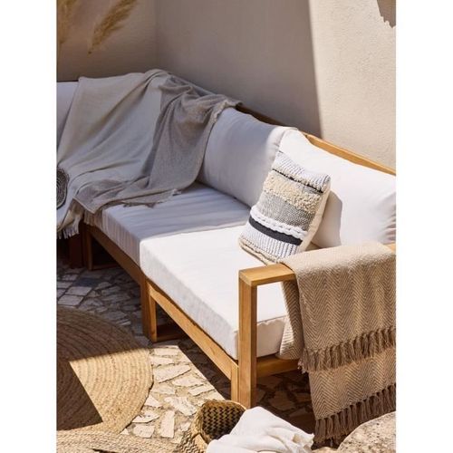 Salon De Jardin D'angle Modulable - Bois D'acacia - 7 Personnes - Levata XL - Blanc Cassé + Housse