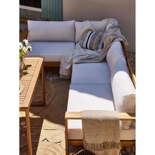 Salon De Jardin D'angle Modulable - Bois D'acacia - 6 Personnes - Levata Dining - Blanc Cassé