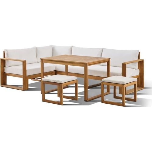 Salon De Jardin D'angle Modulable - Bois D'acacia - 6 Personnes - Levata Dining - Blanc Cassé