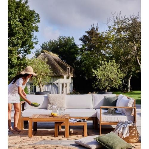 Salon De Jardin D'angle Modulable Avec Pouf 255 X 168 Cm - Bois D'acacia - 6 Personnes - Levata