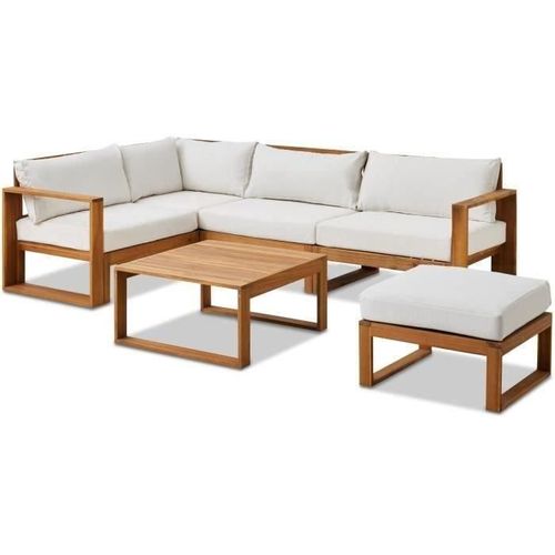 Salon De Jardin D'angle Modulable Avec Pouf 255 X 168 Cm - Bois D'acacia - 6 Personnes - Levata