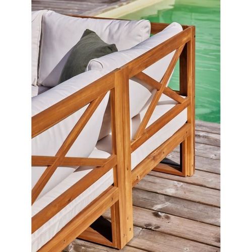 Salon De Jardin D'angle Modulable Avec Pouf 255 X 168 Cm - Bois D'acacia - 6 Personnes - Levata