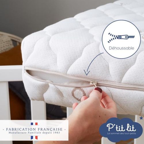 Matelas Bébé Coton Bio - 60x120x10 Cm - 100% Coton - Déhoussable - Sans Traitement Chimique