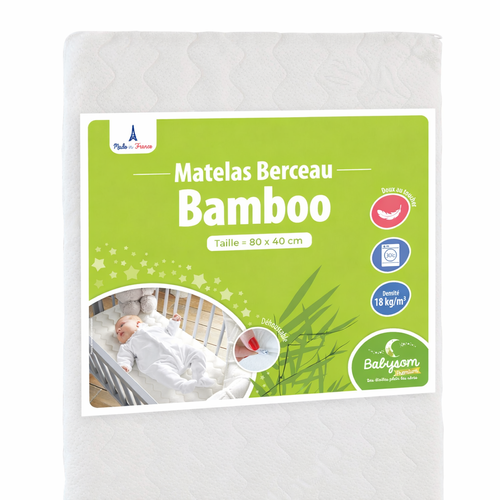 Matelas Cododo Bamboo - 80x40cm - Déhoussable - Berceau - Fabrication Francaise