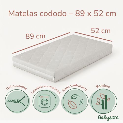 Matelas Cododo Bébé 52x89 Cm - Housse En Viscose De Bamboo - Sans Traitement