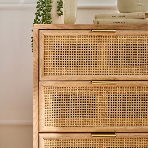 Table De Chevet 3 Tiroirs Façade En Cannage Rotin Naturel