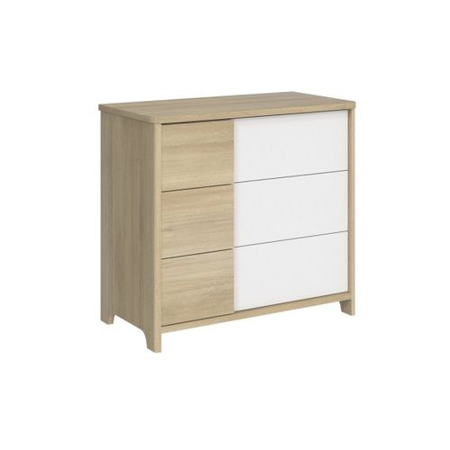Commode 3 Tiroirs Décor Bois Et Blanc Bébé - 95 X H91cm