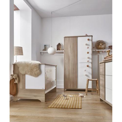 Commode 3 Tiroirs Décor Bois Et Blanc Bébé - 95 X H91cm