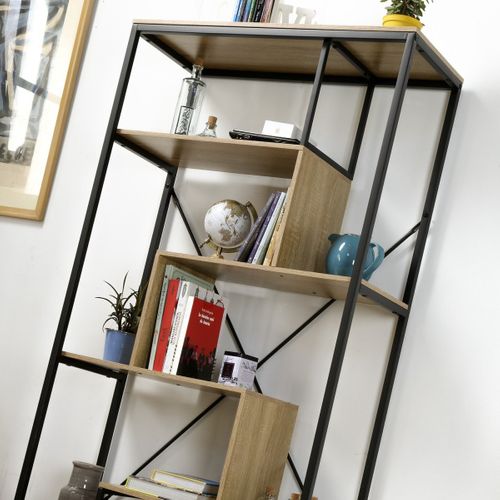 Bibliothèque à 6 Étagères Moderne Industriel Design Métal Bois Boyle