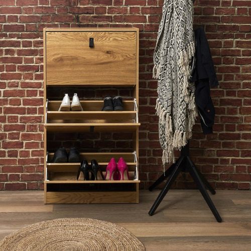 Meuble à Chaussures 3 Tiroirs Décor Chêne - 12 Paires - L63cm