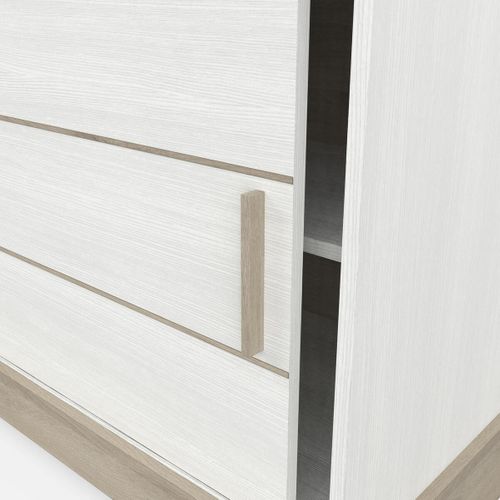 Buffet 2 Portes Coulissantes 3 Tiroirs L200 Cm - Décor Blanc Et Chêne