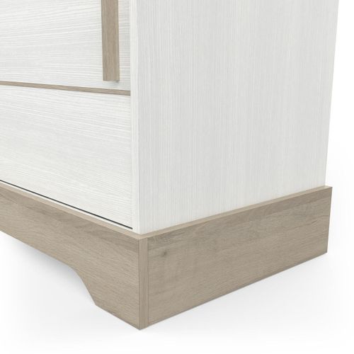 Buffet 2 Portes Coulissantes 3 Tiroirs L200 Cm - Décor Blanc Et Chêne