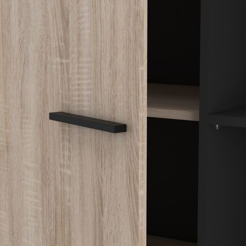 Buffet Haut 1 Porte 4 Niches L83 X H153,9 Cm - Décor Chêne Et Noir