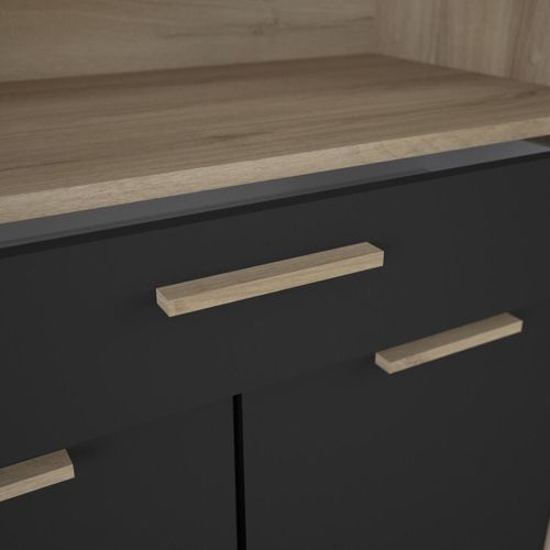 Buffet Haut 4 Portes 1 Tiroir Décor Bois Et Gris - L83 X H176 Cm