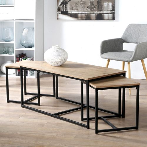 Lot De 3 Tables Basses Gigognes Effet Bois - L100 X H45 Cm