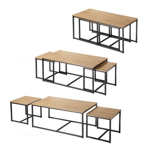 Lot De 3 Tables Basses Gigognes Effet Bois - L100 X H45 Cm