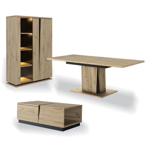 Ensemble Vaisselier Table à Manger Extensible Et Table Basse - Beige