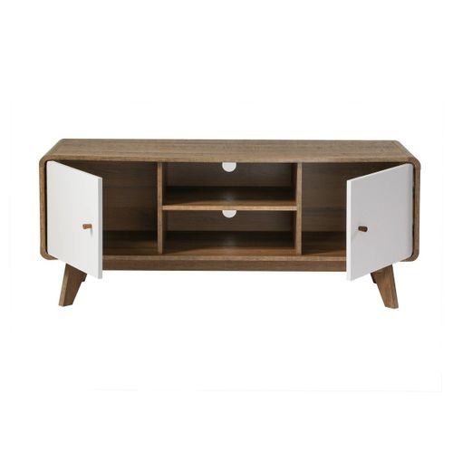 Meuble TV 2 Portes Décor Bois Et Blanc - L128,5 Cm