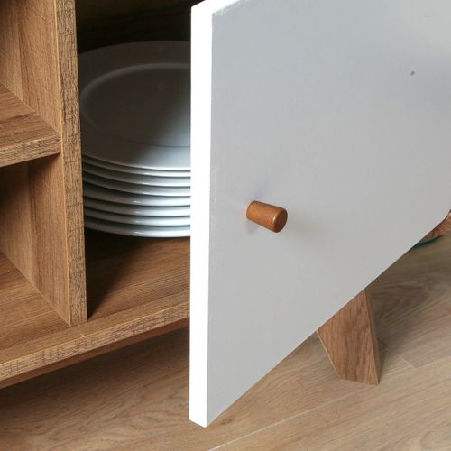 Meuble TV 2 Portes Décor Bois Et Blanc - L128,5 Cm