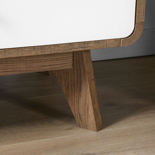 Meuble TV 2 Portes Décor Bois Et Blanc - L128,5 Cm