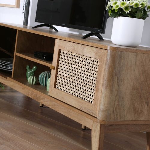 Meuble TV 2 Portes Et Cannage Rotin - L140 Cm