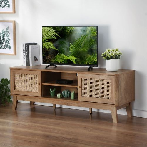 Meuble TV 2 Portes Et Cannage Rotin - L140 Cm