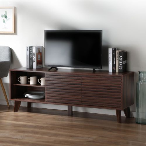 Meuble TV Façades Effet Bois Rainurés L140 Cm