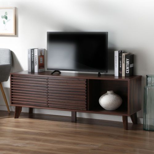 Meuble TV Façades Effet Bois Rainurés L140 Cm