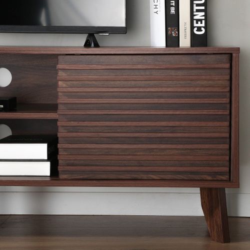 Meuble TV Façades Effet Bois Rainurés L140 Cm