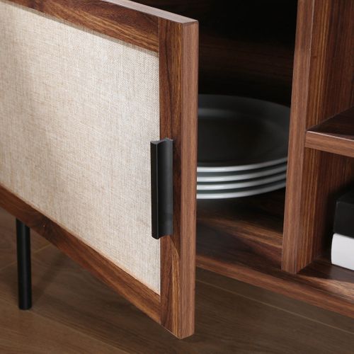 Meuble TV Décor Noyer Avec Façades En Tissu - L140 Cm