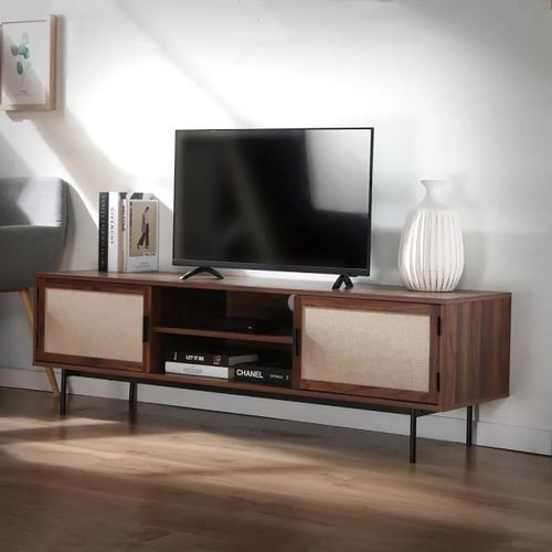 Meuble TV Décor Noyer Avec Façades En Tissu - L140 Cm