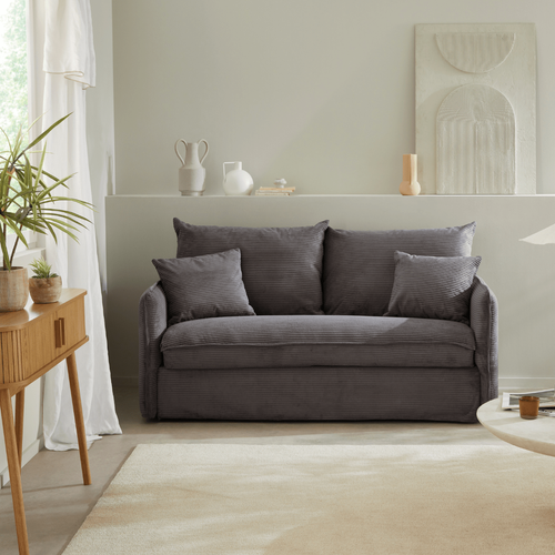 Canapé Convertible 3 Places En Tissu Velours Côtelé