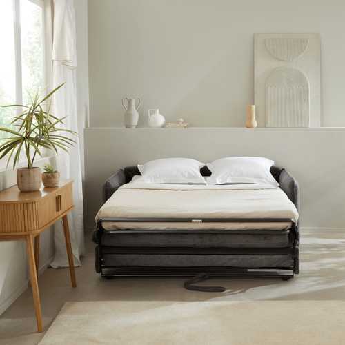 Canapé Convertible 3 Places En Tissu Velours Côtelé