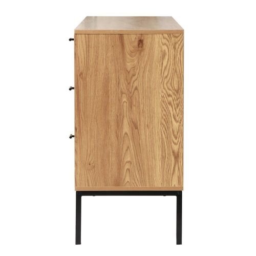 Buffet 2 Portes Et 3 Tiroirs Décor Bois Et Rotin - L120 Cm