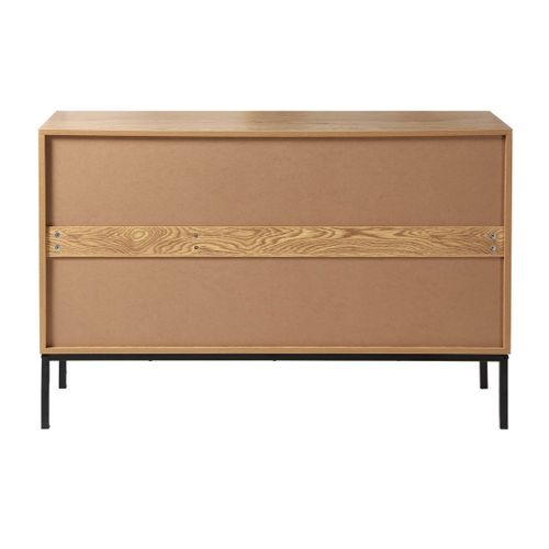 Buffet 2 Portes Et 3 Tiroirs Décor Bois Et Rotin - L120 Cm