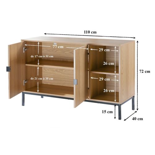 Buffet 2 Portes 2 Niches Ouvertes Effet Bois Rainuré L110 Cm