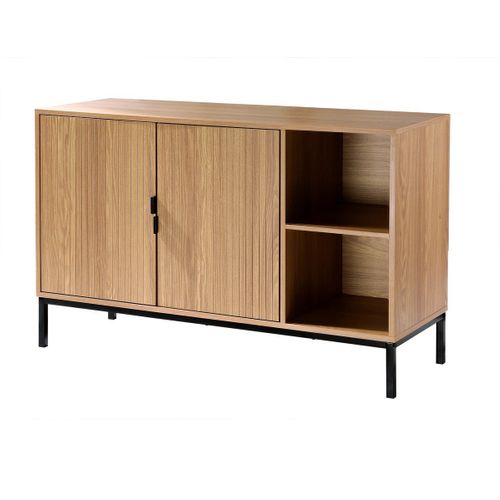 Buffet 2 Portes 2 Niches Ouvertes Effet Bois Rainuré L110 Cm