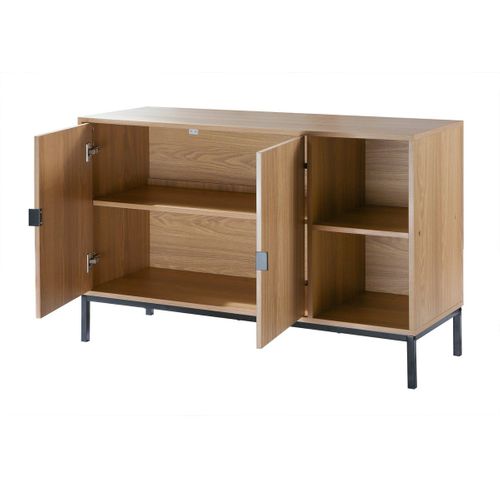 Buffet 2 Portes 2 Niches Ouvertes Effet Bois Rainuré L110 Cm