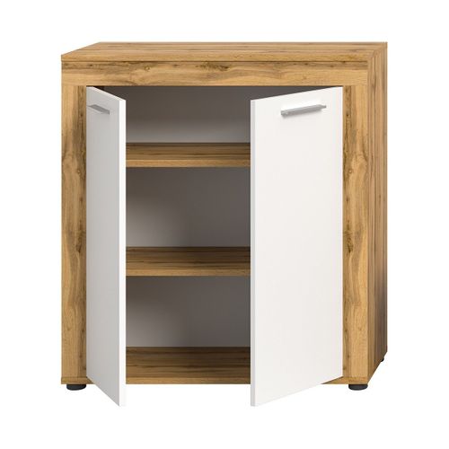 Buffet Haut 2 Portes Blanc Et Chêne Wotan L80 Cm