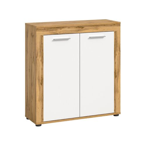 Buffet Haut 2 Portes Blanc Et Chêne Wotan L80 Cm