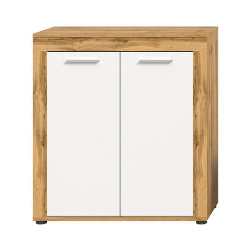 Buffet Haut 2 Portes Blanc Et Chêne Wotan L80 Cm