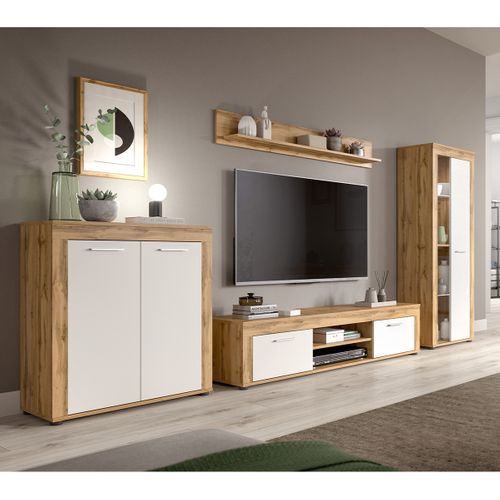Buffet Haut 2 Portes Blanc Et Chêne Wotan L80 Cm