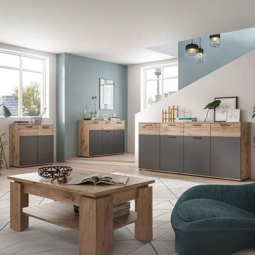 Buffet 2 Portes Gris Anthracite Et Chêne Nox L80 Cm