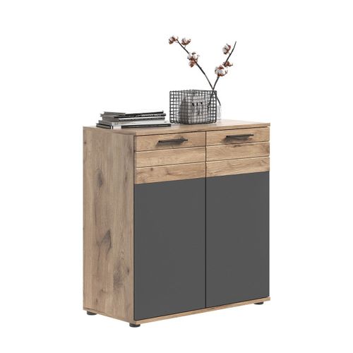 Buffet 2 Portes Gris Anthracite Et Chêne Nox L80 Cm