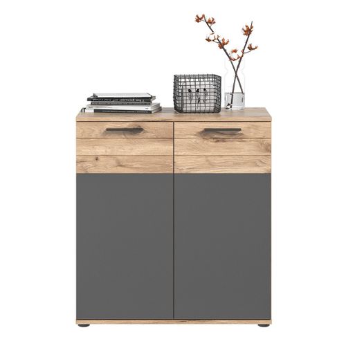 Buffet 2 Portes Gris Anthracite Et Chêne Nox L80 Cm