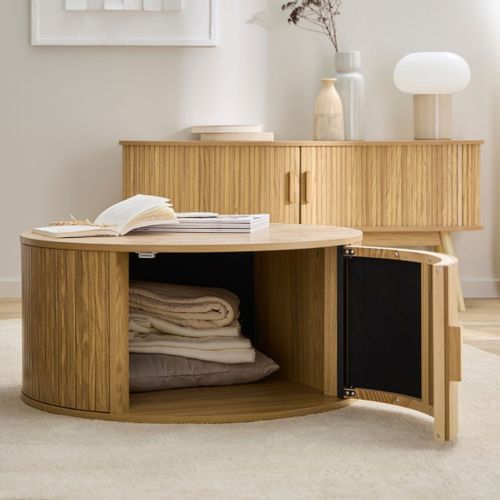 Table Basse Ronde Avec Rangement D75 Cm - Effet Bois